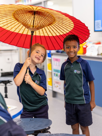 Students with umbrella
